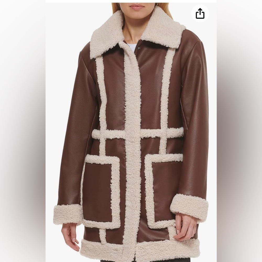 Levi's NWT Vegan Leather Sherpa Spill Out Coat SZ S Boho 70’s Retro Penny Lane - Picture 4 of 15